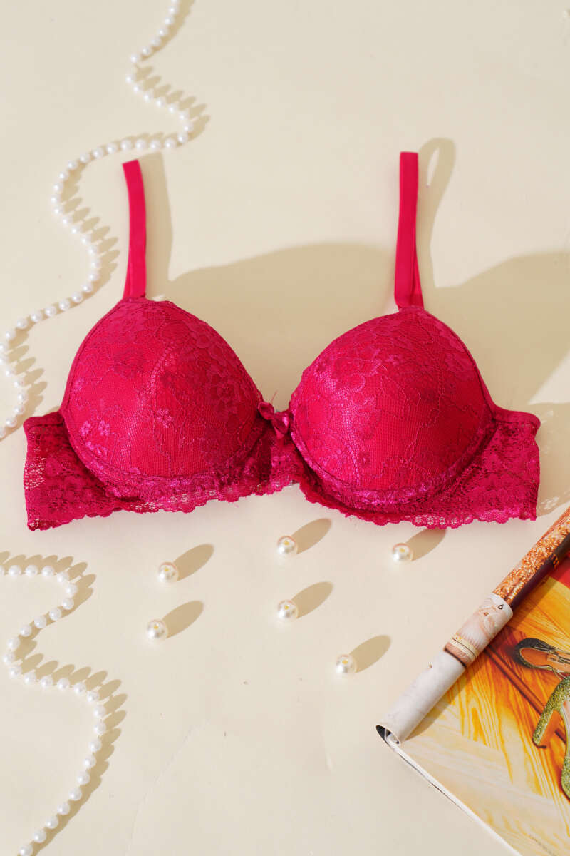 Unpadded Lace Bra - Cherry