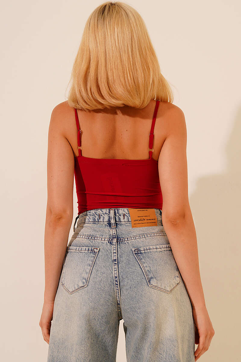 Lace Spaghetti-Strap Snap Bodysuit - Burgundy