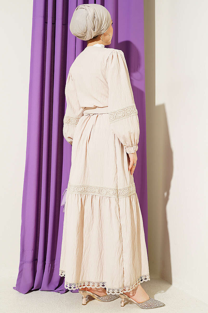 Lace Two-Piece Set with Tie Front - Beige