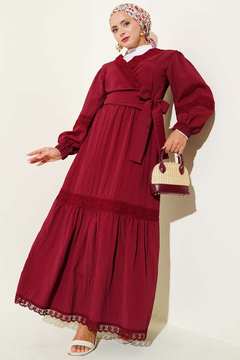 Lace Two-Piece Set with Tie Front - Burgundy