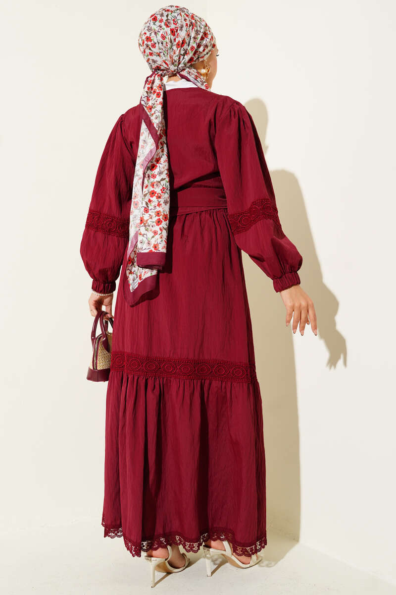Lace Two-Piece Set with Tie Front - Burgundy