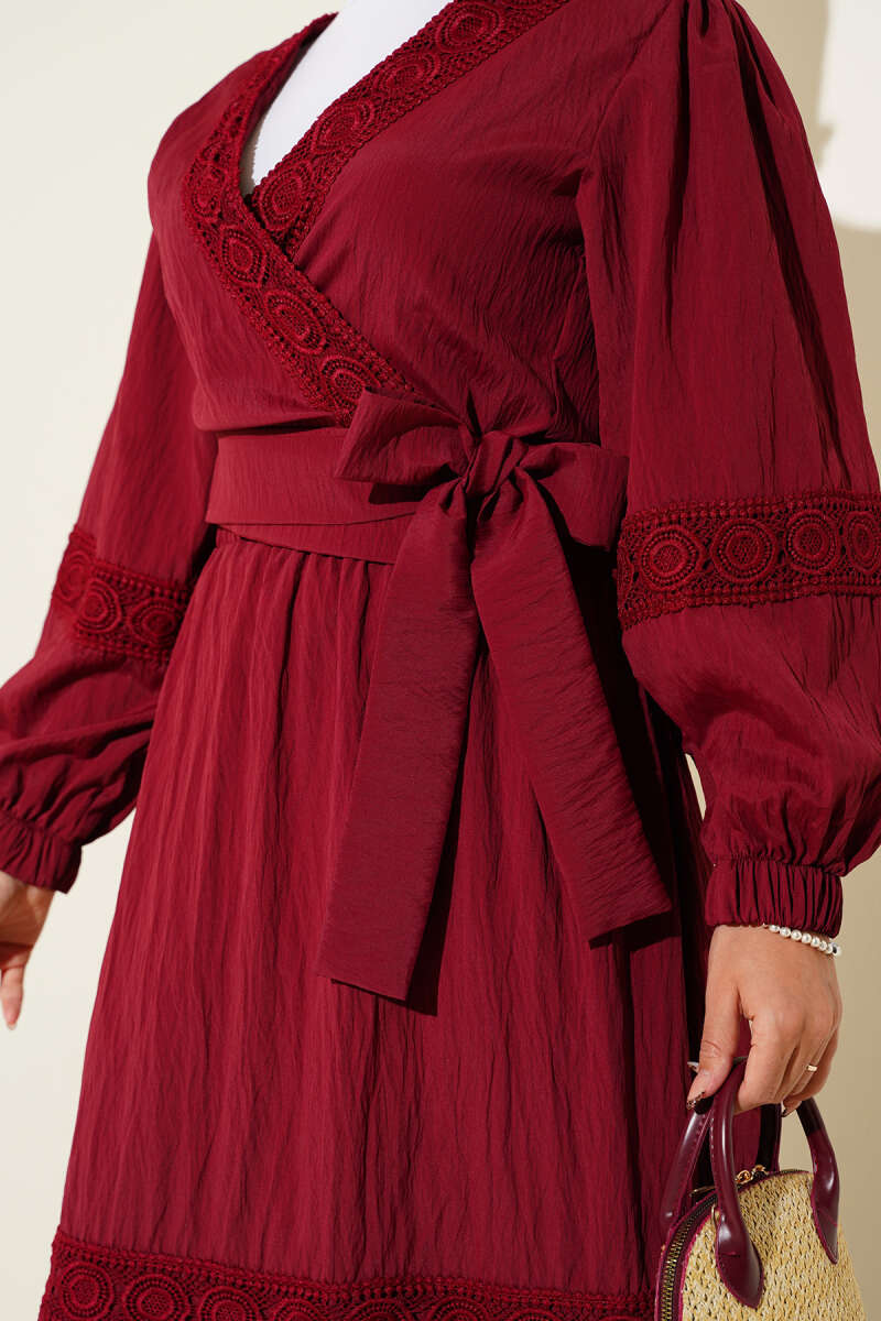 Lace Two-Piece Set with Tie Front - Burgundy