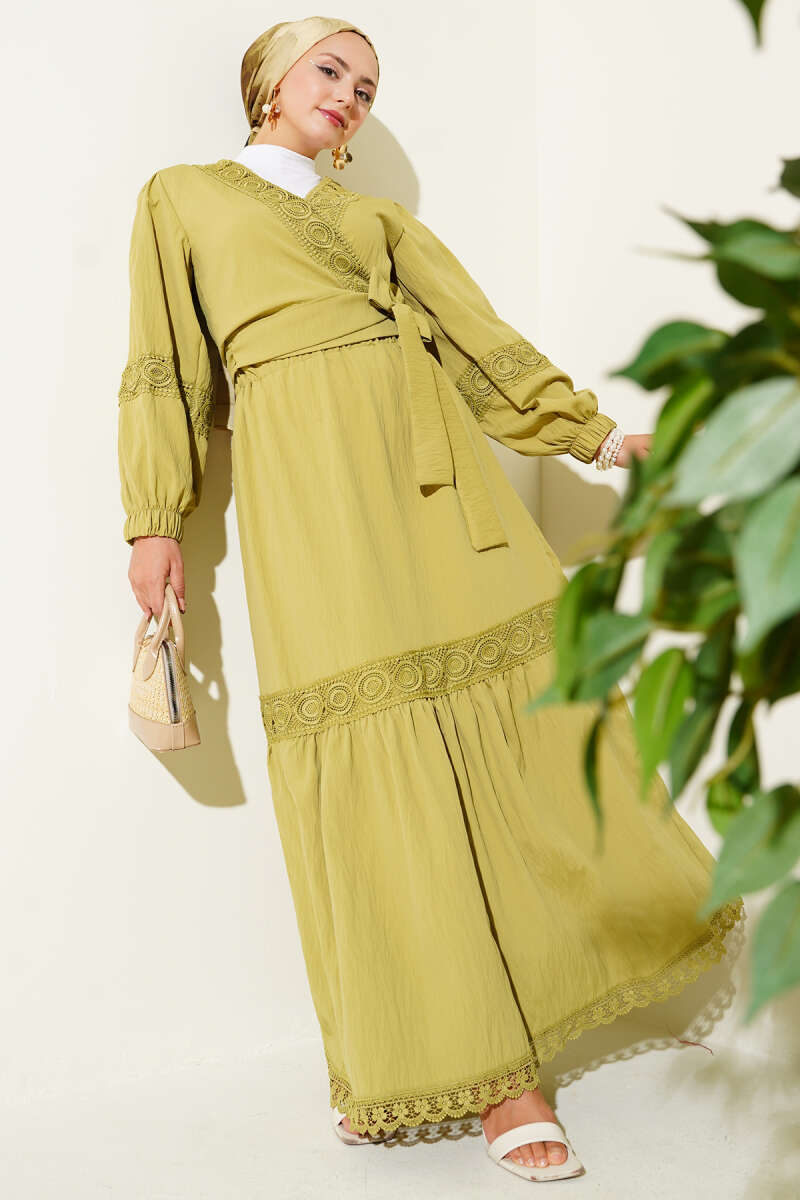 Lace Two-Piece Set with Tie Front - Almond Green