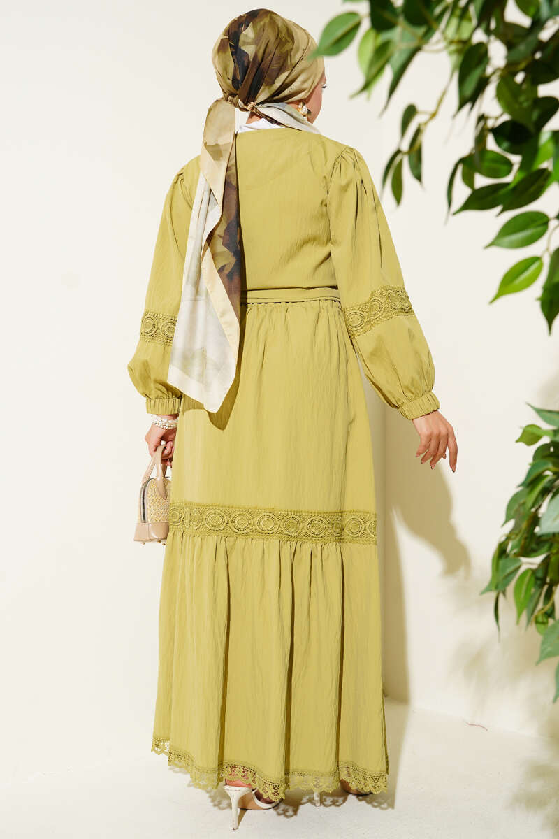 Lace Two-Piece Set with Tie Front - Almond Green