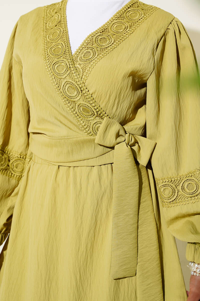 Lace Two-Piece Set with Tie Front - Almond Green