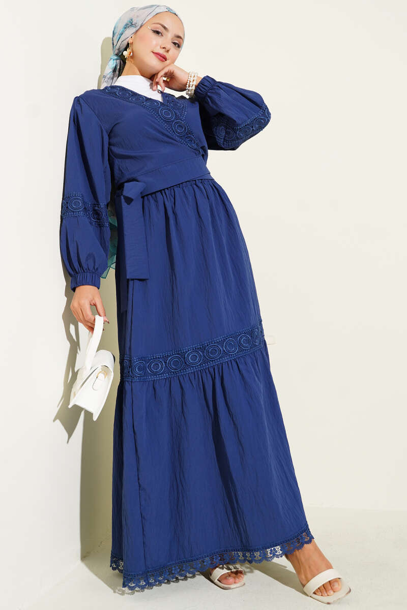 Lace Two-Piece Set with Tie Front - Navy