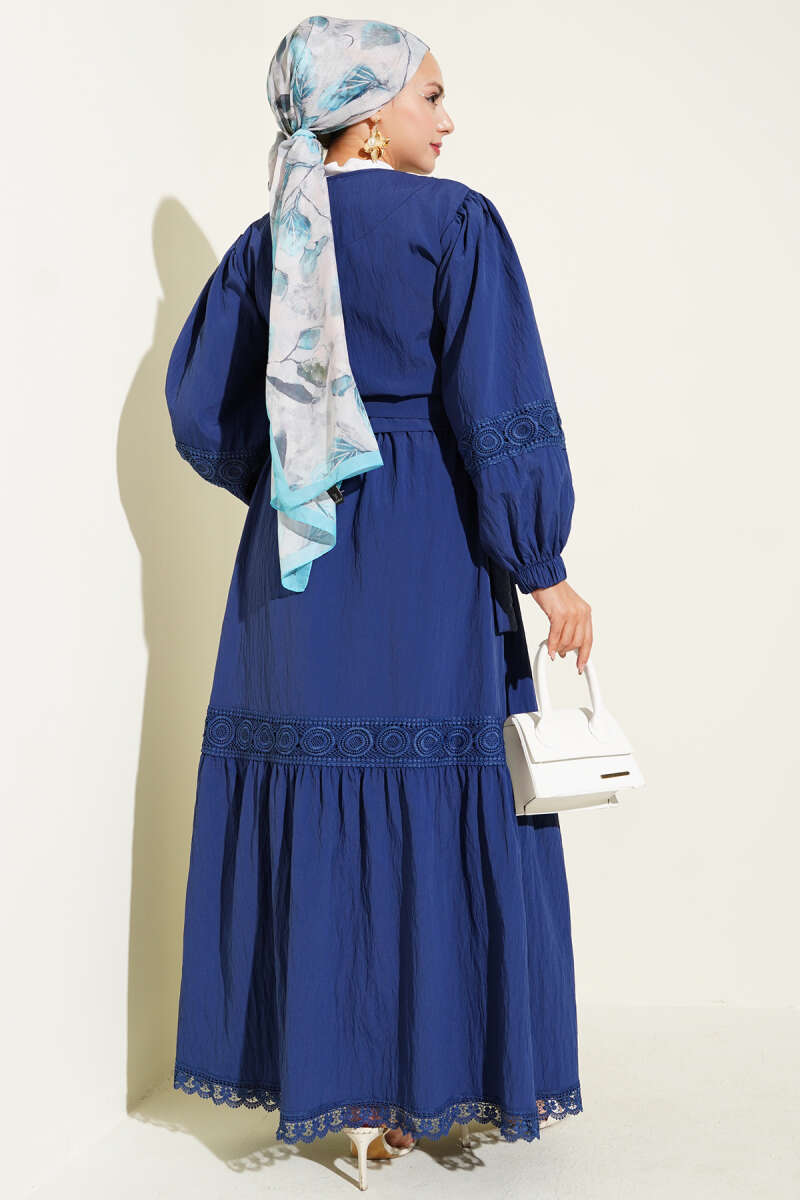 Lace Two-Piece Set with Tie Front - Navy