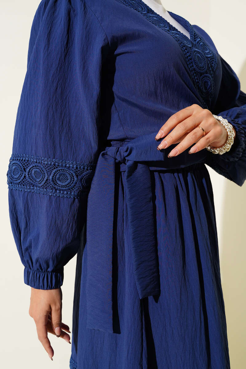 Lace Two-Piece Set with Tie Front - Navy