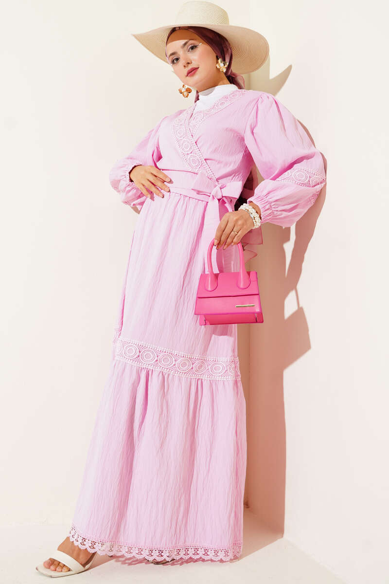 Lace Two-Piece Set with Tie Front - Pink