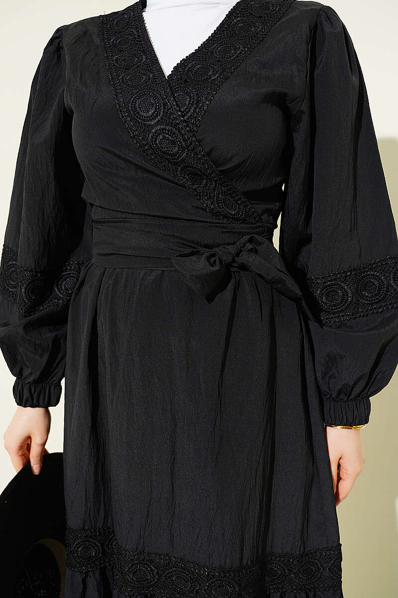 Lace Two-Piece Set with Tie Front - Black