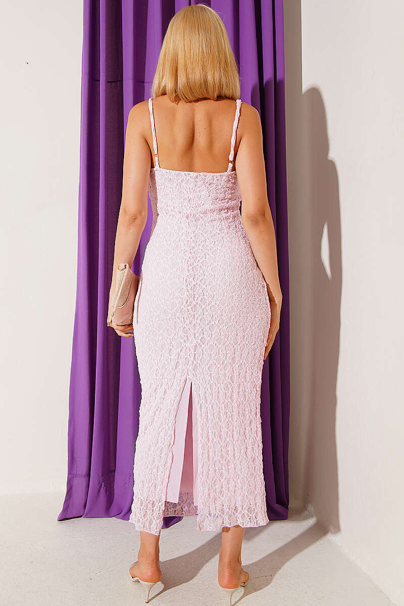 Lace Dress with Slit - Pink