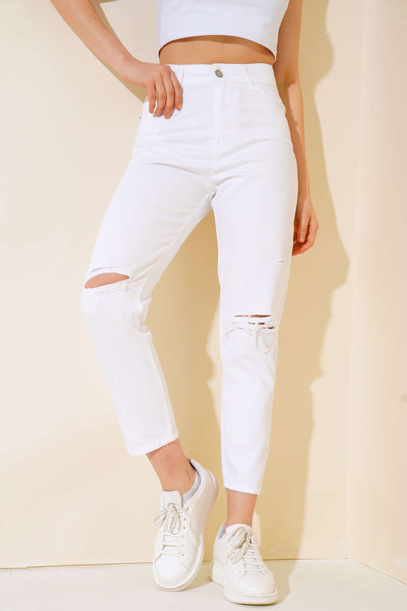 Slim Distressed Pants - White