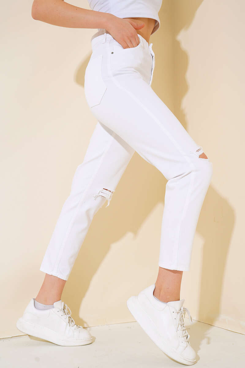 Slim Distressed Pants - White