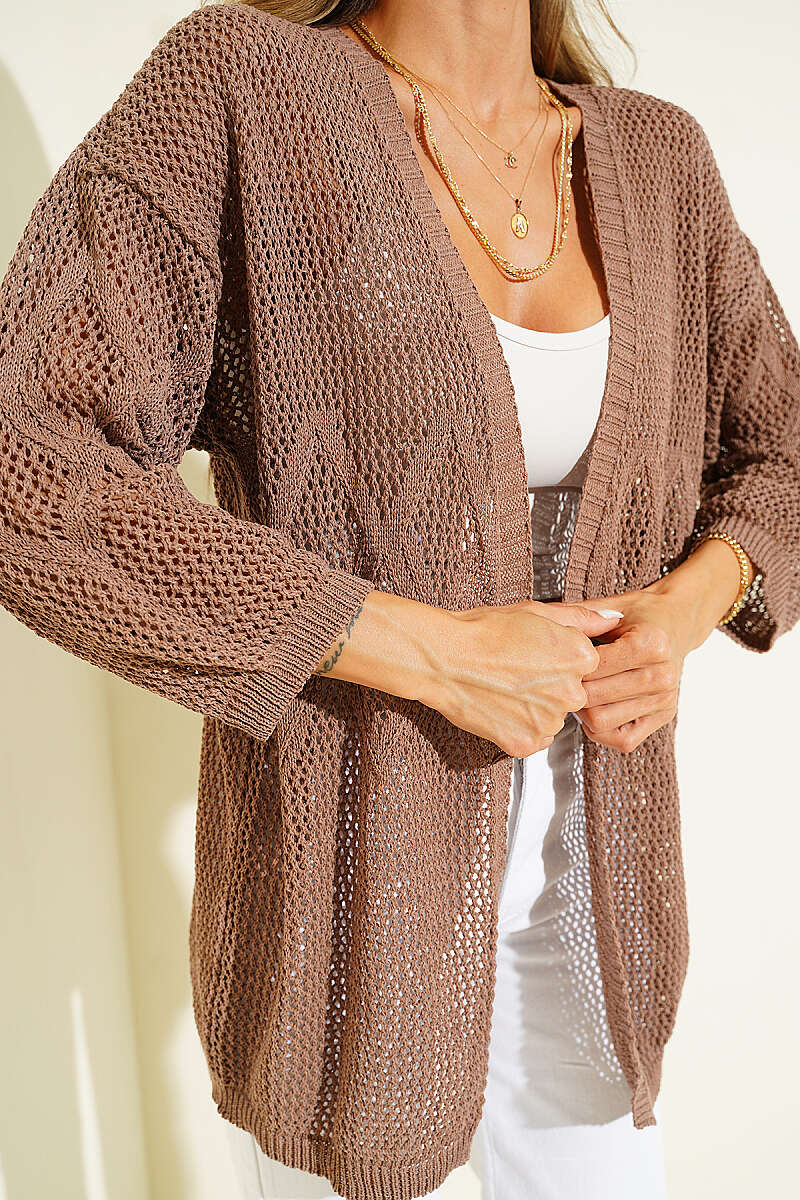 Openwork Diamond Knit Cardigan - Mink