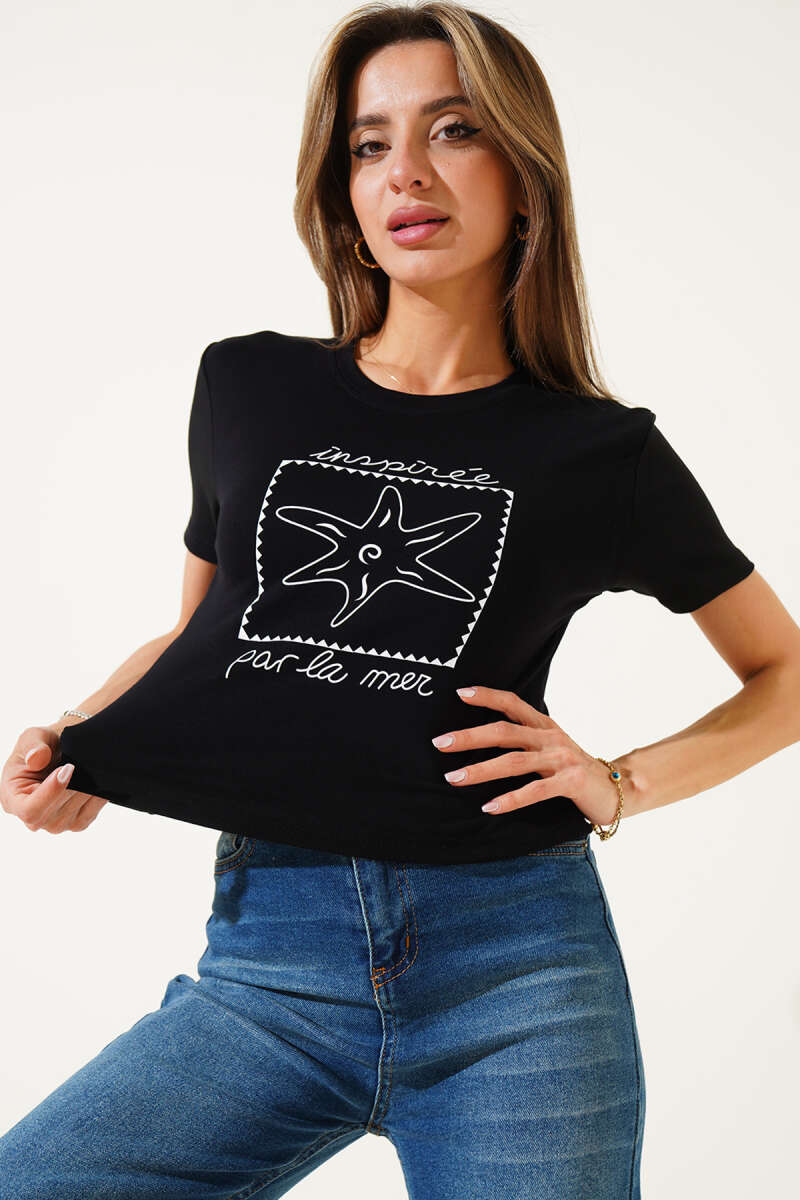 Starfish Print Crop Top - Black