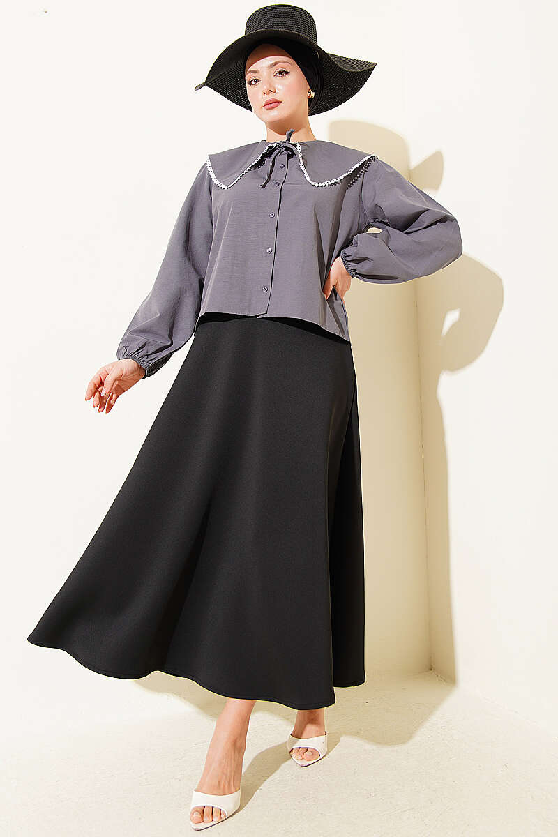 Short Sailor-Collar Tie Shirt - Smoke Grey