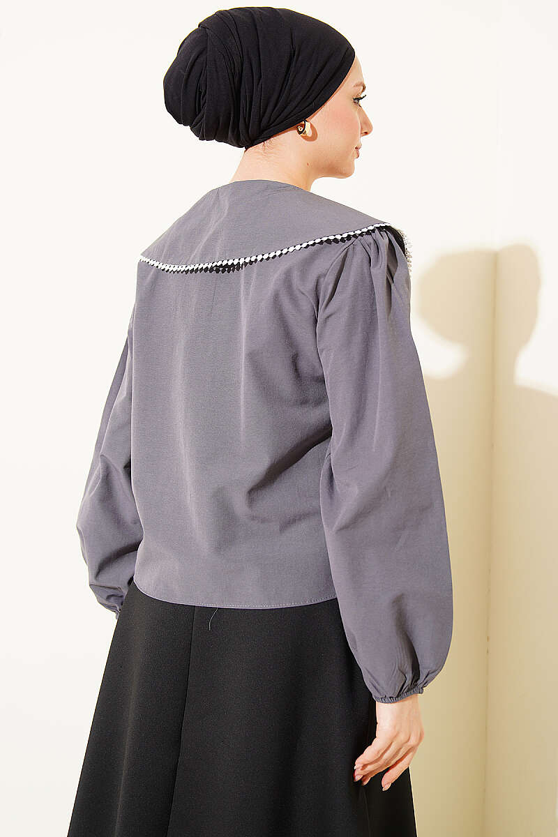 Short Sailor-Collar Tie Shirt - Smoke Grey