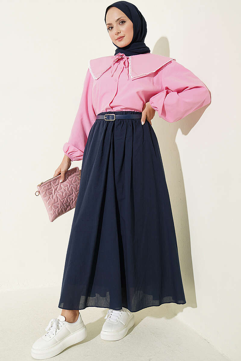 Short Sailor-Collar Tie Shirt - Pink