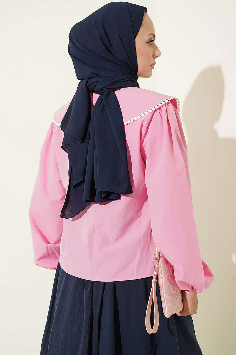 Short Sailor-Collar Tie Shirt - Pink