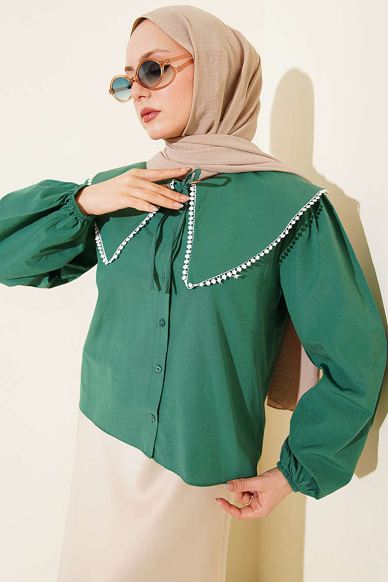 Short Sailor-Collar Tie Shirt - Emerald