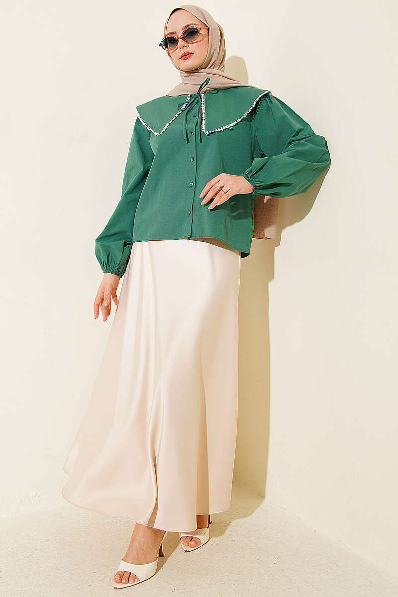 Short Sailor-Collar Tie Shirt - Emerald