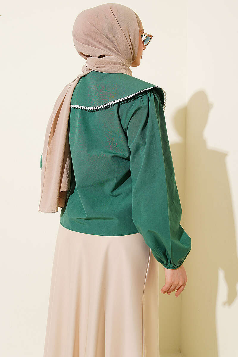 Short Sailor-Collar Tie Shirt - Emerald