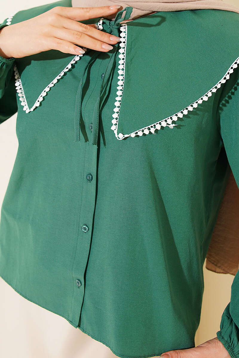 Short Sailor-Collar Tie Shirt - Emerald