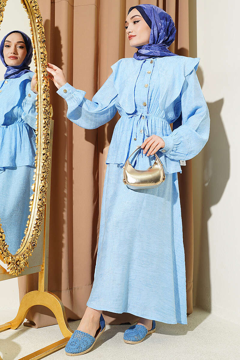 Sailor-Collar Skirt Set - Light Blue