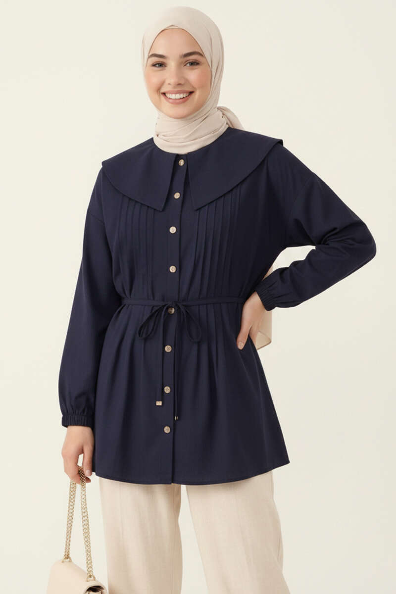 Ribbed Sailor-Collar Tunic - Navy
