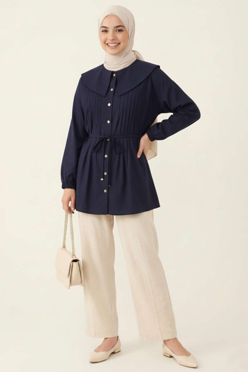 Ribbed Sailor-Collar Tunic - Navy
