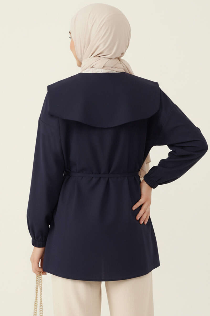 Ribbed Sailor-Collar Tunic - Navy