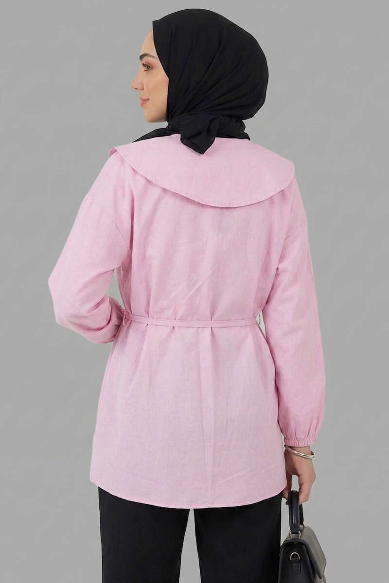 Ribbed Sailor-Collar Tunic - Pink