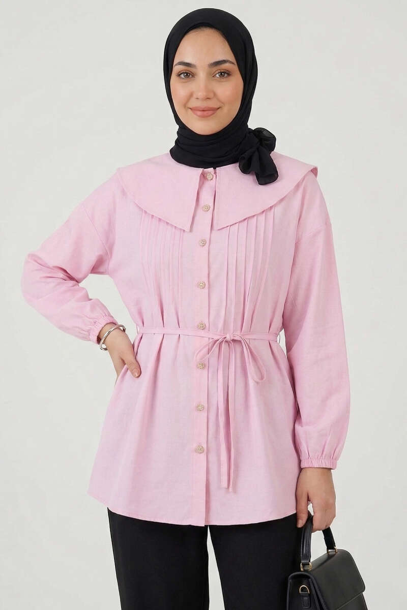 Ribbed Sailor-Collar Tunic - Pink