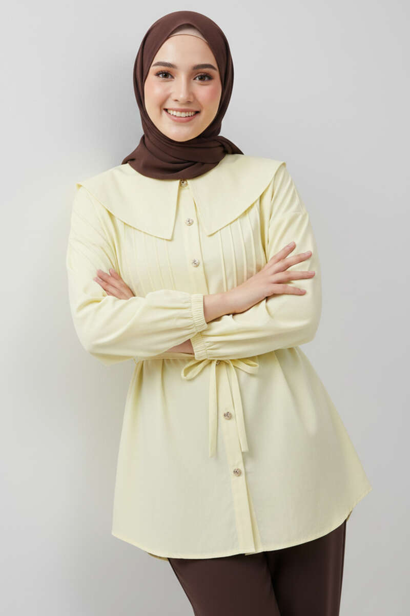 Ribbed Sailor-Collar Tunic - Yellow