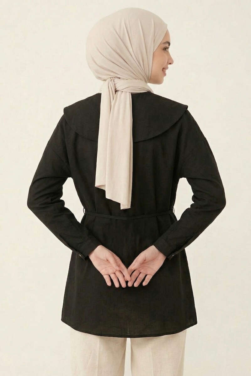 Ribbed Sailor-Collar Tunic - Black