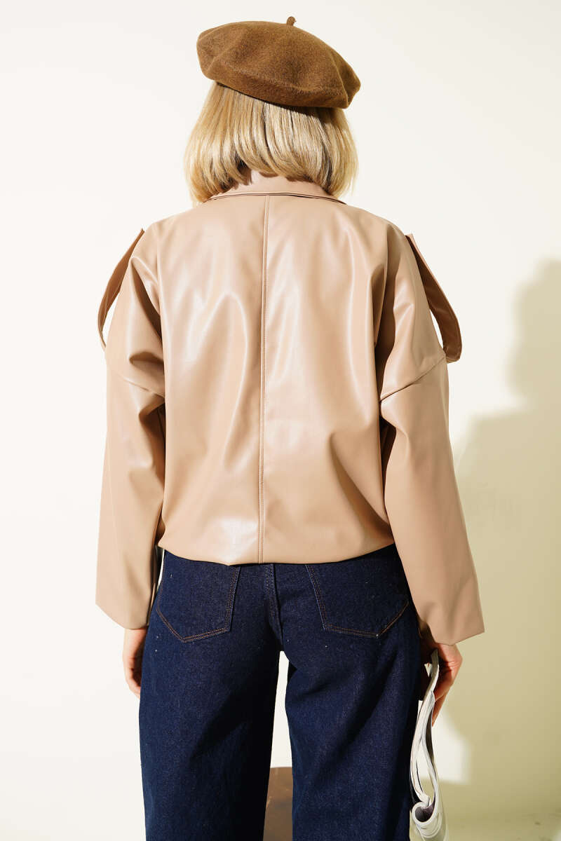 Zip Jacket with Leather Snaps - Latte