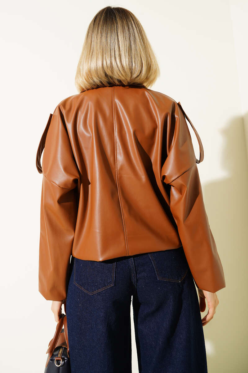 Zip Jacket with Leather Snaps - Tan