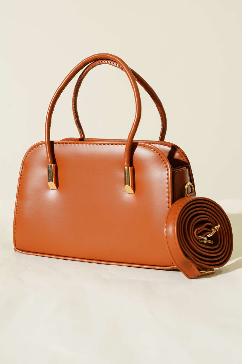 Faux Leather Hand and Shoulder Bag - Tan