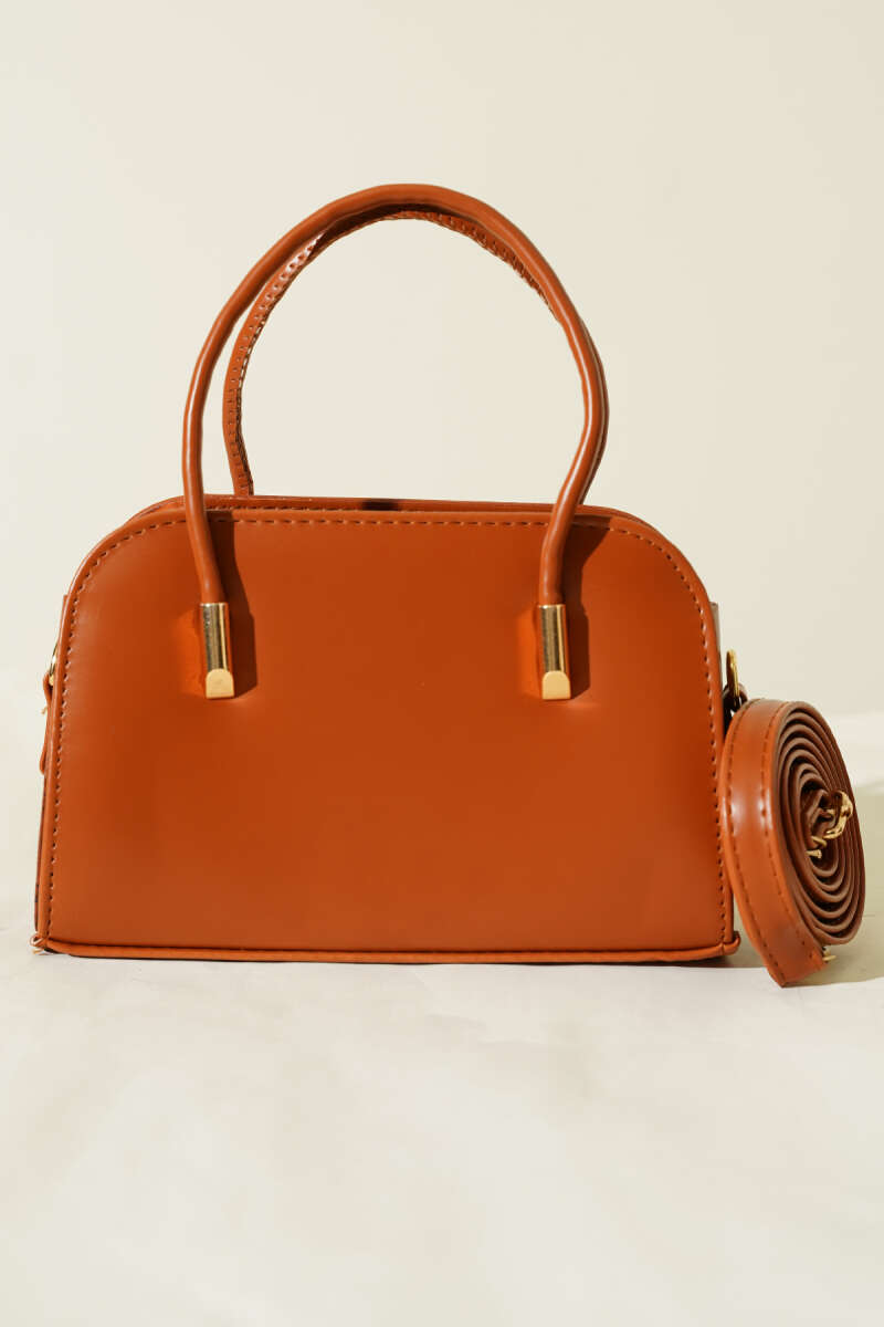 Faux Leather Hand and Shoulder Bag - Tan