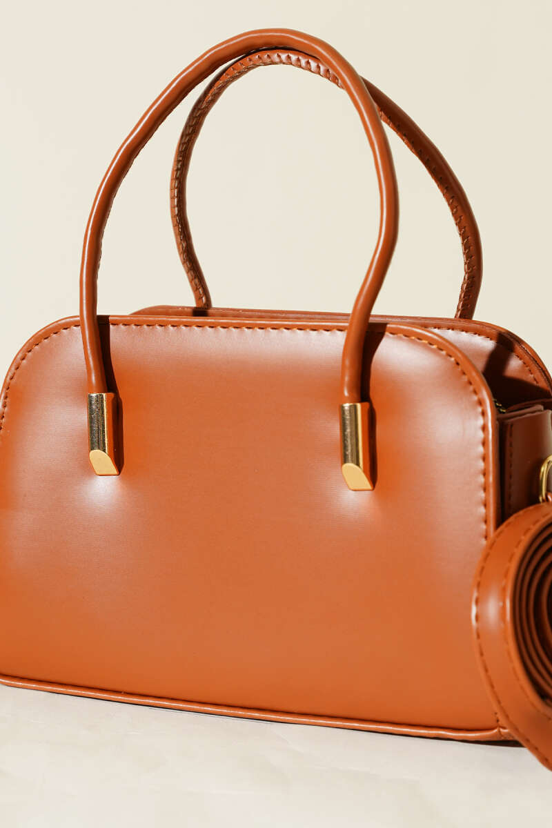 Faux Leather Hand and Shoulder Bag - Tan