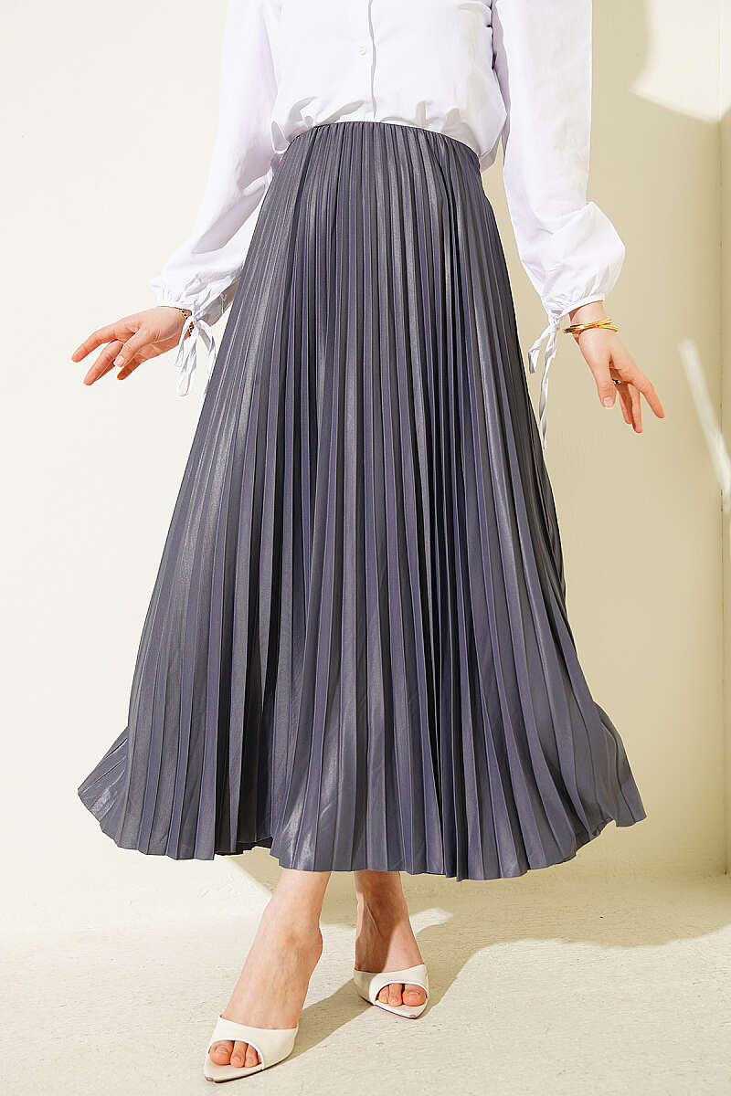 Pleated Faux Leather Skirt - Smoke Grey