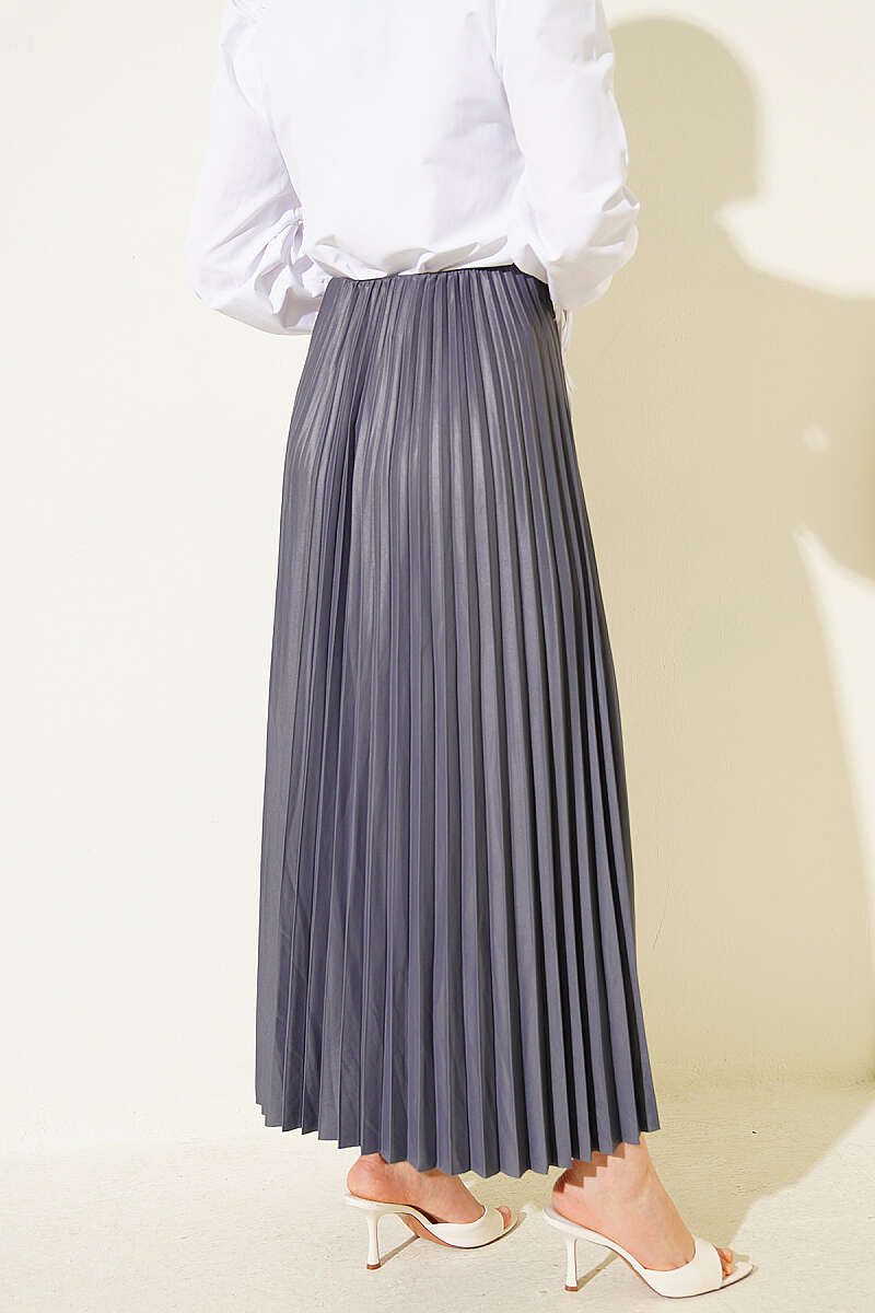Pleated Faux Leather Skirt - Smoke Grey