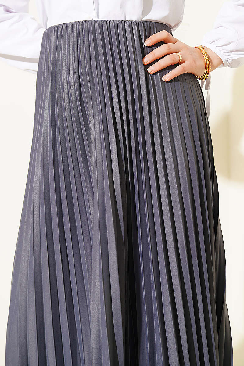 Pleated Faux Leather Skirt - Smoke Grey