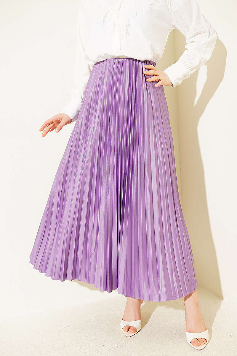 Pleated Faux Leather Skirt - Lilac