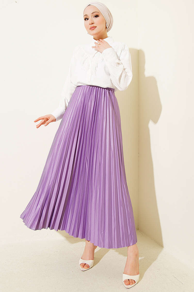 Pleated Faux Leather Skirt - Lilac