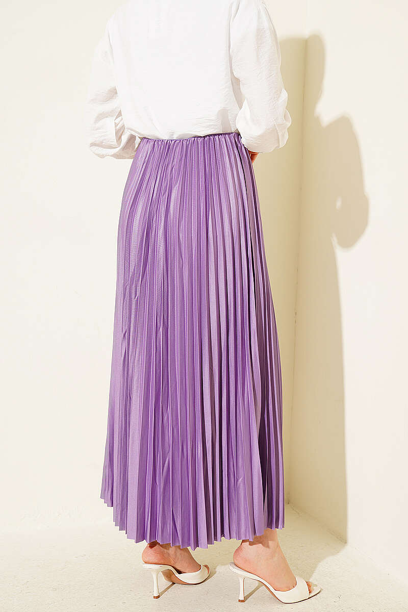Pleated Faux Leather Skirt - Lilac