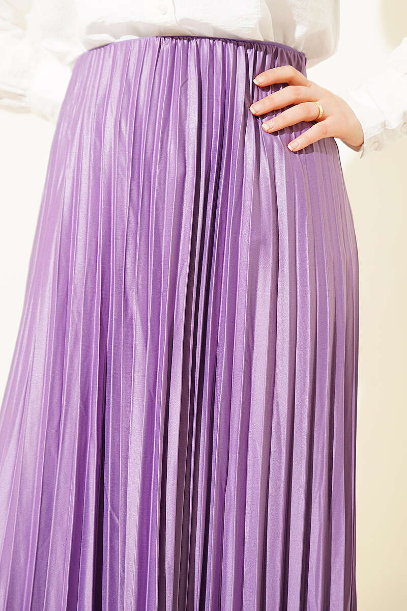 Pleated Faux Leather Skirt - Lilac