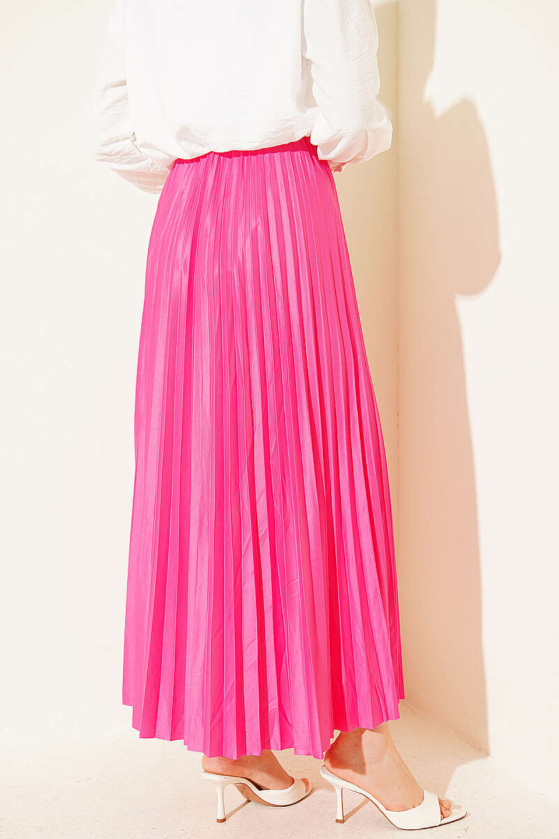 Pleated Faux Leather Skirt - Pink