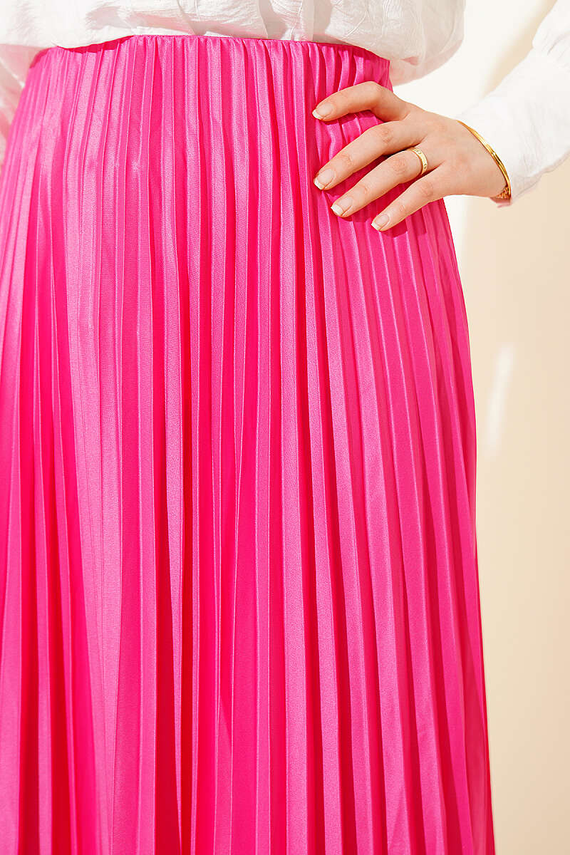 Pleated Faux Leather Skirt - Pink