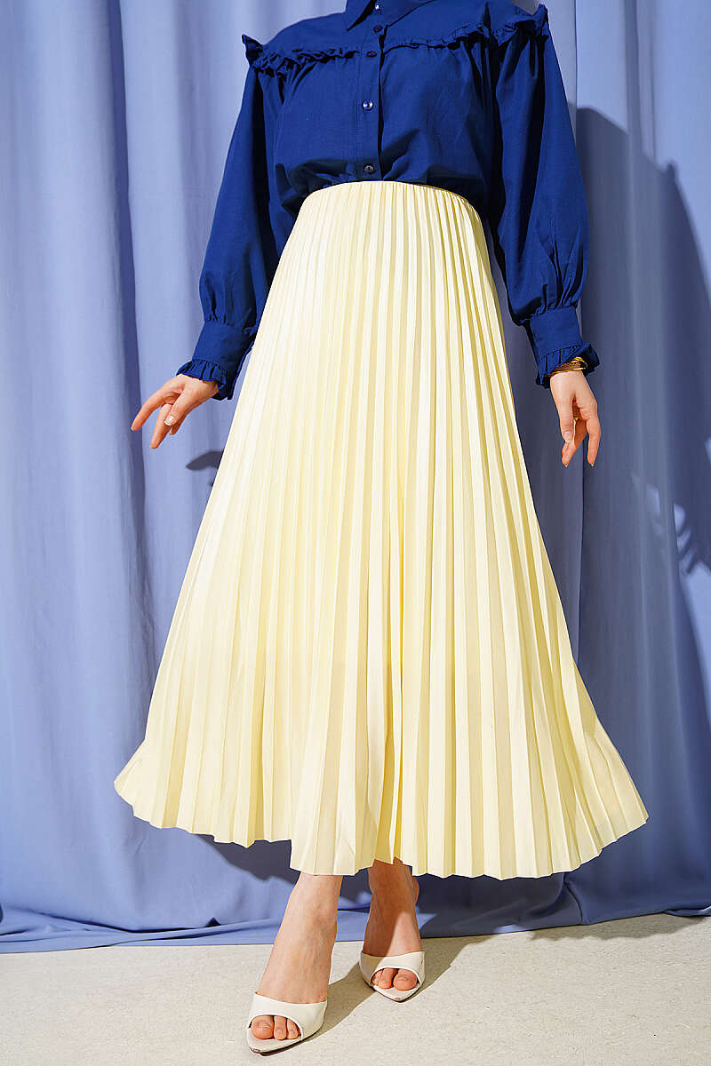 Pleated Faux Leather Skirt - Yellow